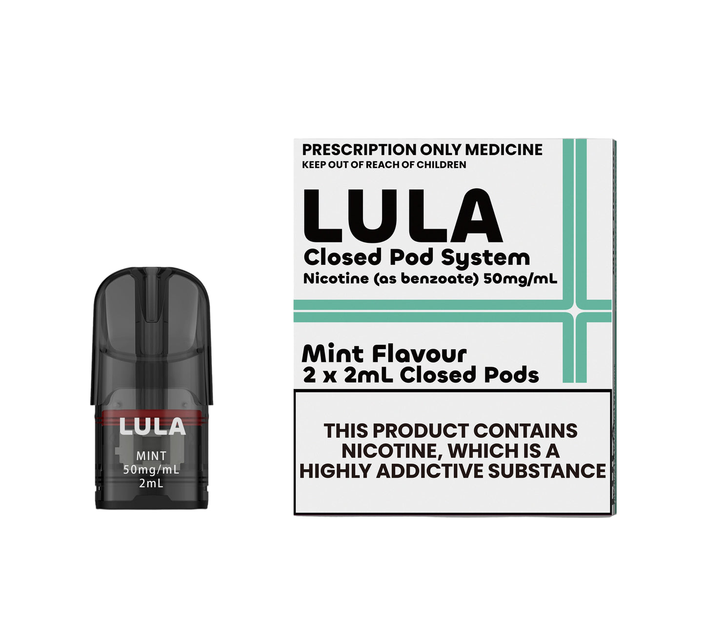 LULA Nicotine Salt Pods Mint 2 pack/ 10mg -50mg