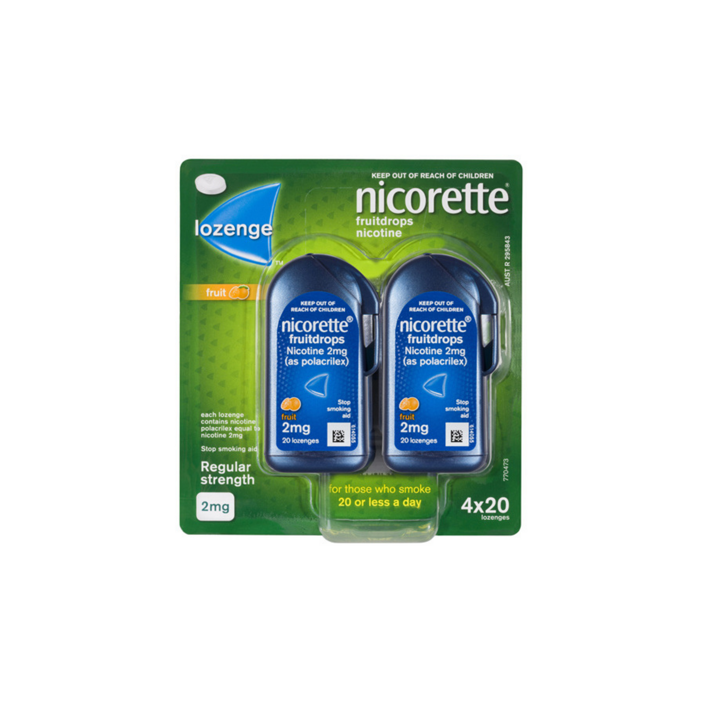 Nicorette Quit Smoking Fruitdrops Lozenges Regular Strength 4 x 20 pack