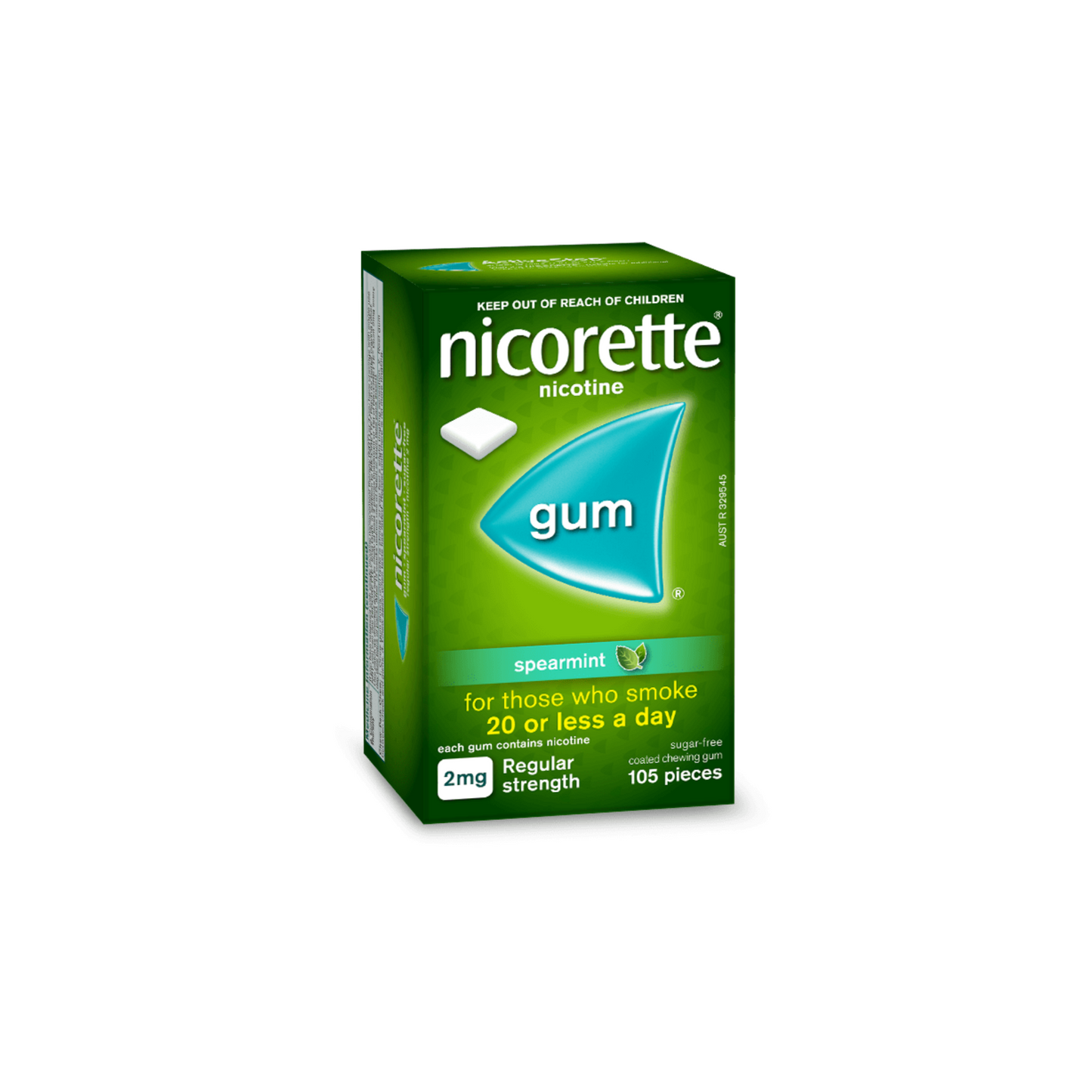 Nicorette Quit Smoking Gum 2mg Regular Strength Spearmint (105 pack)