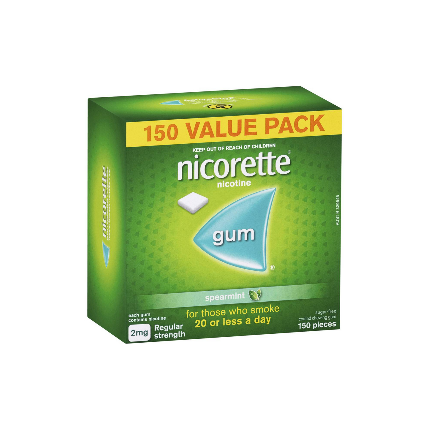 Nicorette Quit Smoking Gum 2mg Regular Strength Spearmint (150 pack)